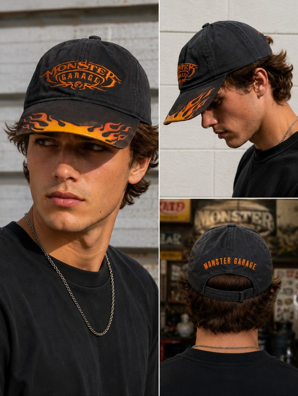H3 SportGear Monster Garage Jesse James Flame Baseball Cap Adjustable Black Y2K